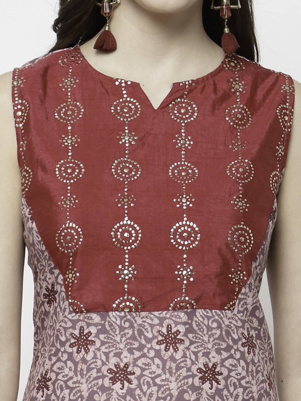 Myshka Multicolor Cotton Blend Printed Sleeveless Round Neck Kurta Palazzo Dupatta Set