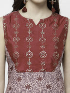 Myshka Multicolor Cotton Blend Printed Sleeveless Round Neck Kurta Palazzo Dupatta Set