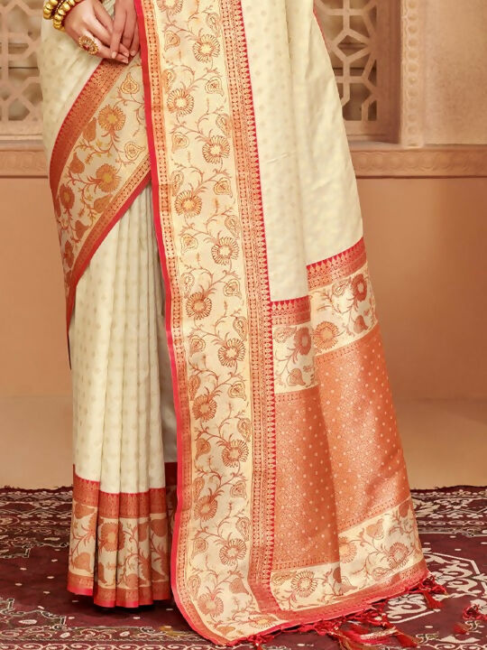 Shree Shyam Fashion Silk Blend Off White Saree - Distacart