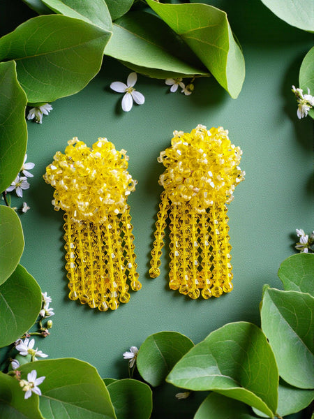 Inhanns Handmade Crystal Water Fall Earrings - Short - Lemon Yellow Small