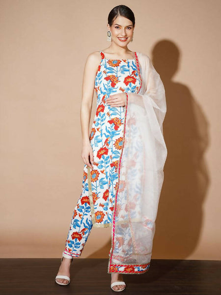 Myshka Women Multi Printed Kurta & Trousers With Dupatta