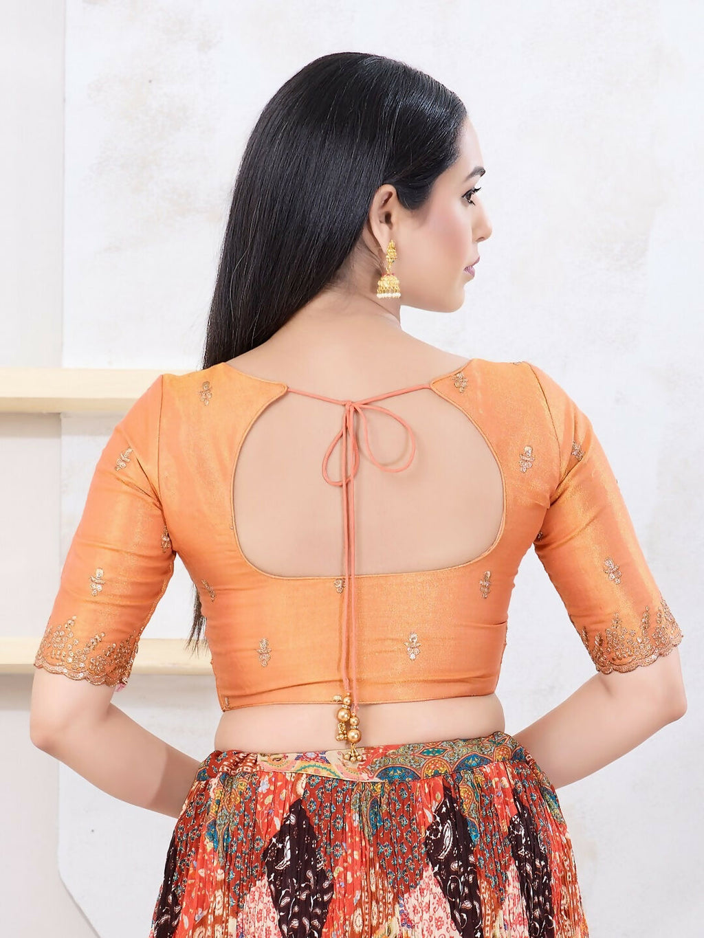 Joban Fashion Rust-Gold Shimmer Elbow Sleeveless Front Open Blouse
