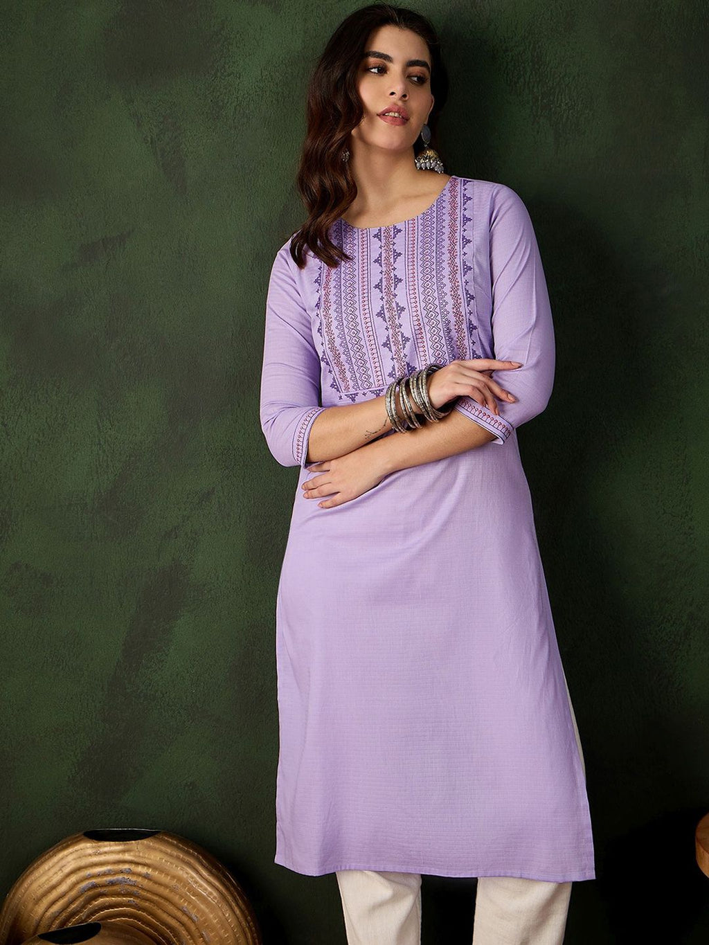 Sangria Embroidered Pure Cotton Straight Kurta