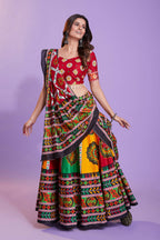 Multi Color Pure Cotton Hand Block Print Navratri Lehenga Choli with Dupatta - Raas