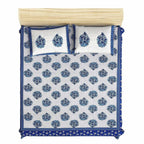 Queen Size 230x270 Cms Jaipuri Hand Block Printed Traditional 144TC Cotton Bedsheet with 2 Pillow Covers