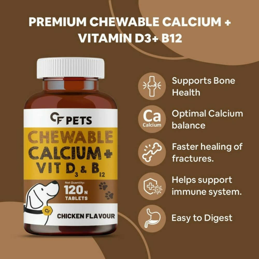 Carbamide Forte Pets Chewable Calcium Supplement with Vitamin D3, B12 Magnesium & Zinc Tablets