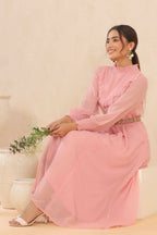 Juniper Women Pink Chiffon Woven Design Flared Dress - Distacart