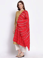 Myshka Women's Red Cotton Silk Printed Casual Dupatta