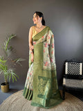 Joban Fashion Green Floral Motifs Banarasi Silk Sarees