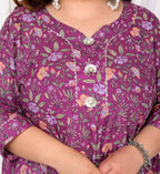 Miravan Women's Plus Size Cotton Gota Patti And Lace Border Details Floral Printed Purple Anarkali Kurta