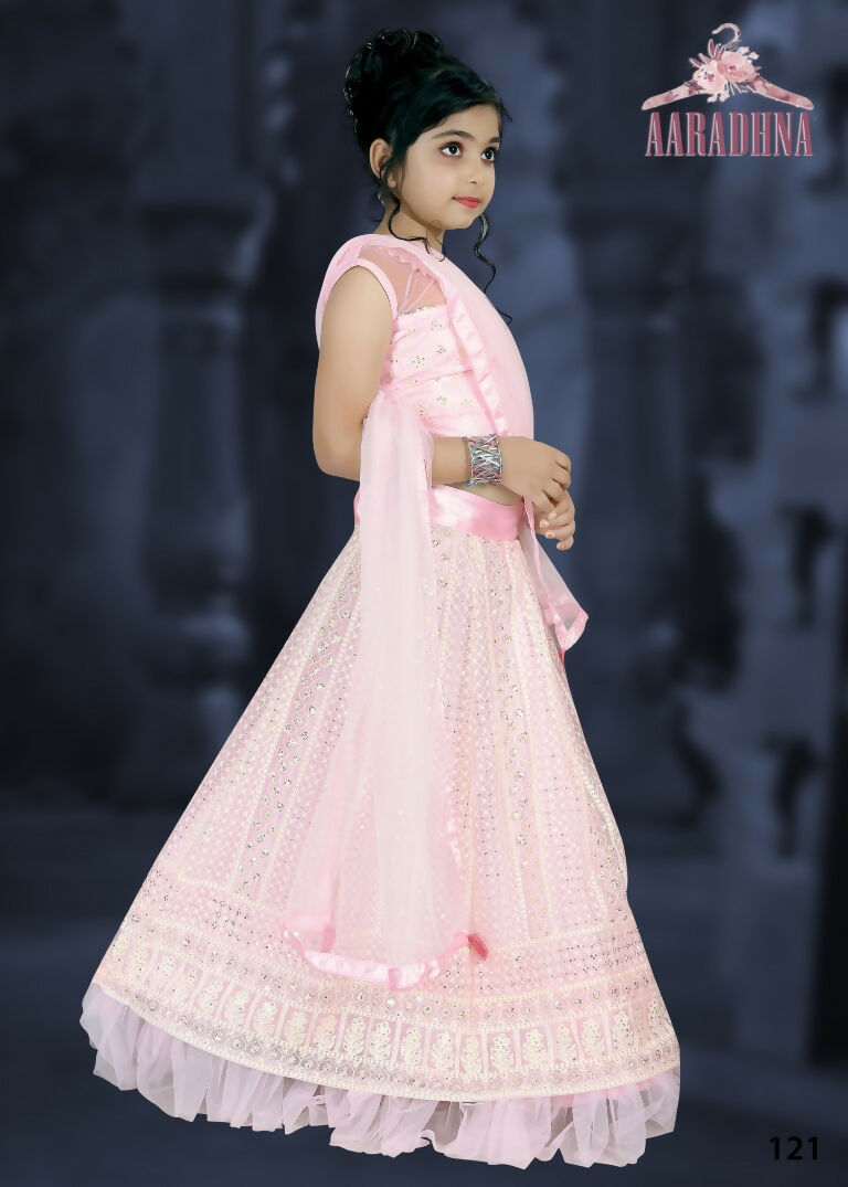 Wedding Designer Dark pink Net Kidswear Lahenga - Aaradhna