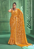 Joban Fashion Yellow Dull Moss Brasso With Kasab Zari Border Saree & Tassels With Brasso Blouse - Distacart