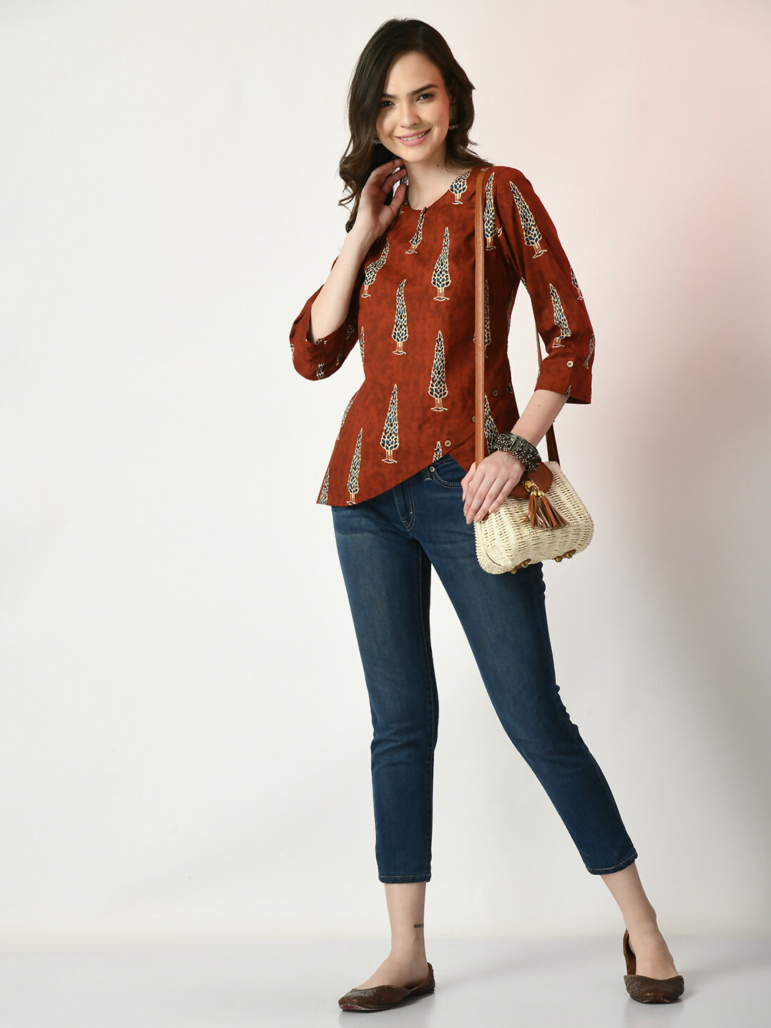 Myshka Women's Rust Printed Top
