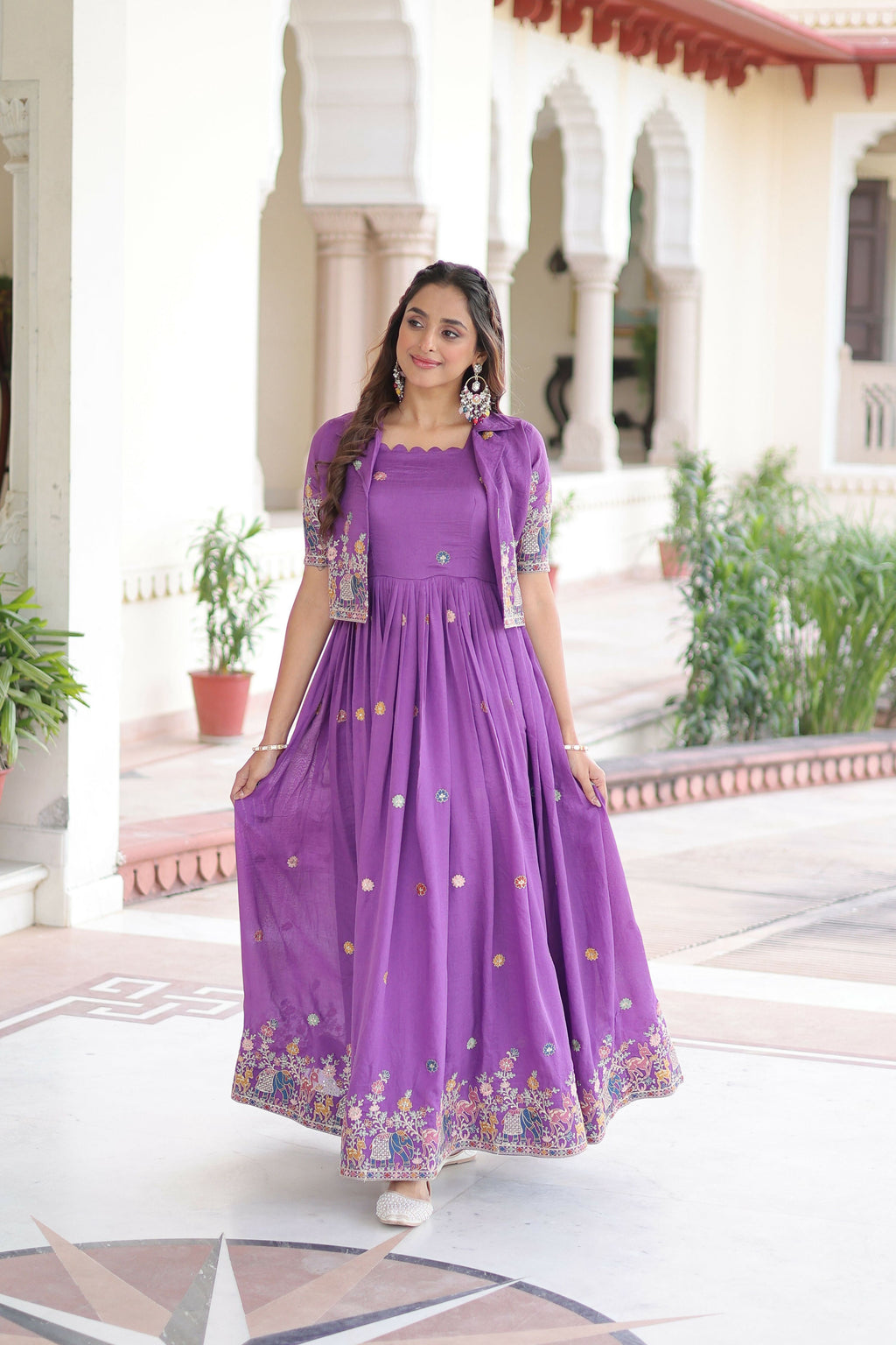 Joban Fashion Purple Readymade Kurta Set With Sequence embroidery Work - Distacart