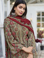 Jyoti Fashion Women's Green Velvet Digital Print with Resham Thread work Kurta with Trouser & Dupatta