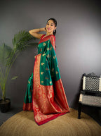Joban Fashion Banarasi Green Woven Butti Soft Silk Saree - Distacart