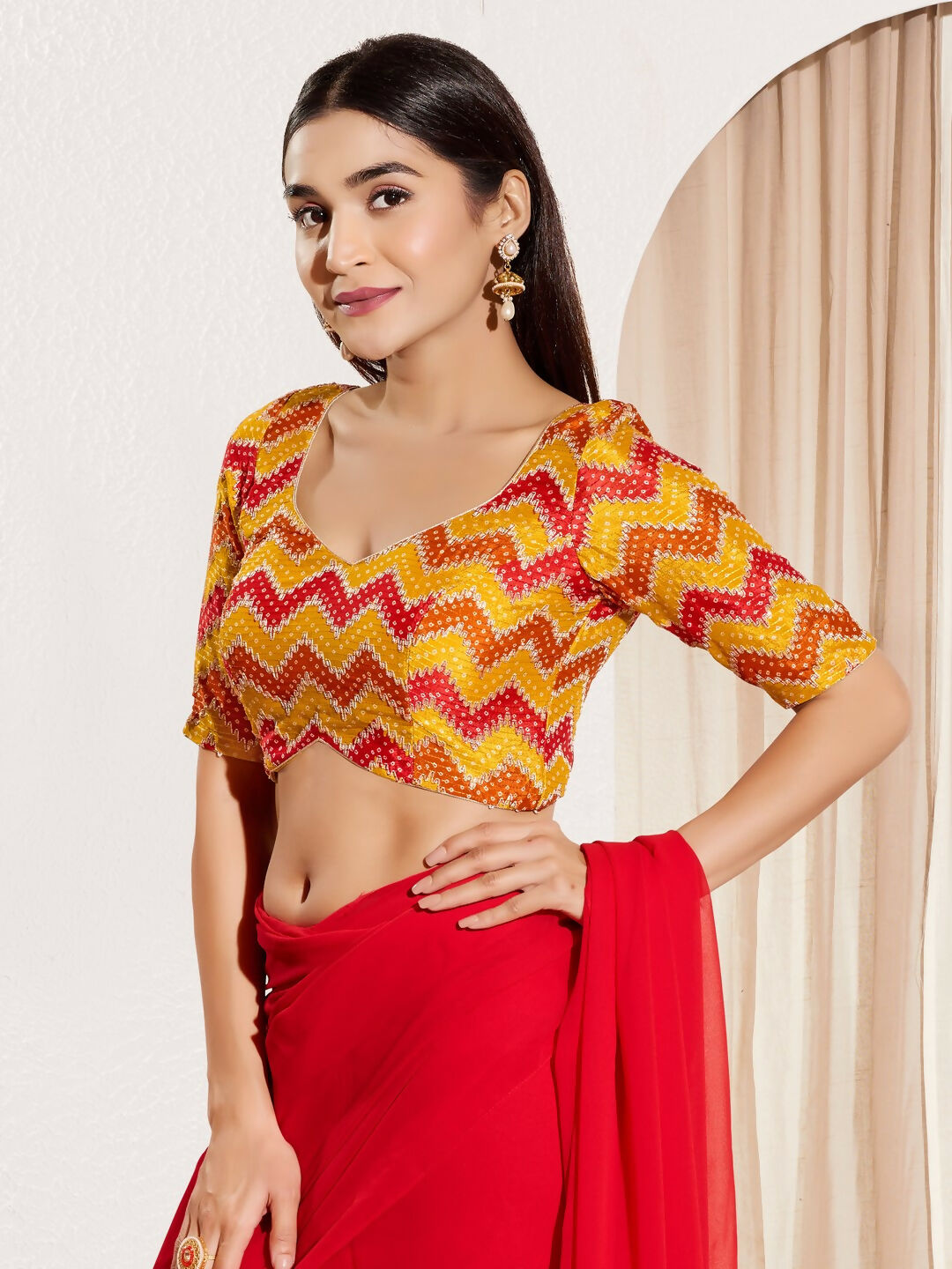 Joban Fashion Yellow Chiffon Padded Blouse With Square Neck Elbow Sleeves - Distacart