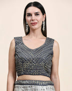 Grey Organza Mirror With Coding Work Lehenga Choli with Dupatta - Tanya