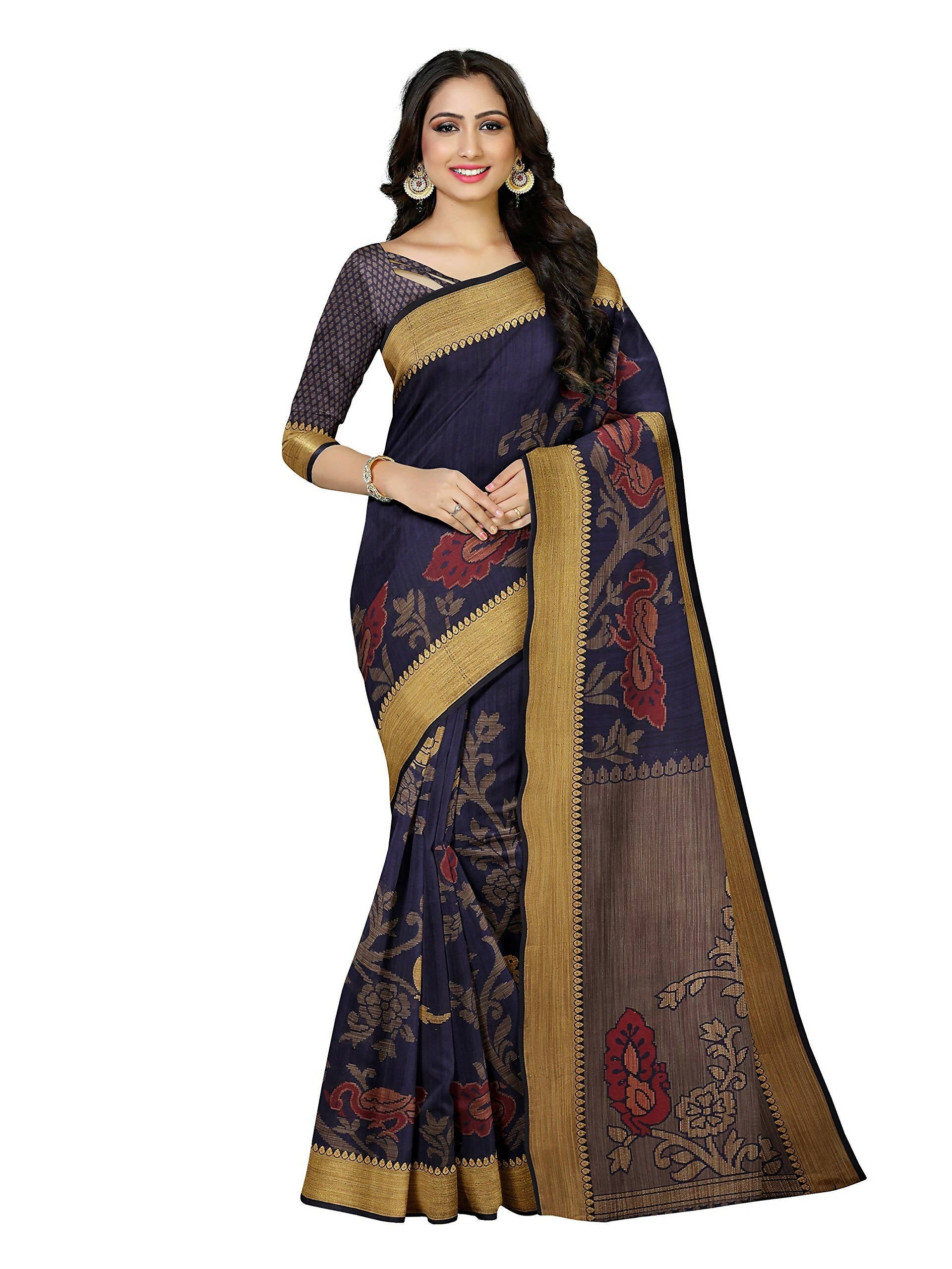 Mimosa Women's Kanchipuram Art Silk Navy Blue Saree - Distacart