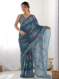 Designer Partywear Georgette Light Blue Fancy Saree - Durga