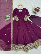 The52 Women's Beautiful Faux Georgette Fabric Embroidery Work Flared Anarkali Pant and Dupatta Set - Distacart