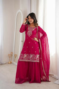 Lehenga Mart Designer Sharara Suit With Kurta, Sharara, Dupatta For Women-Dark Rani - Distacart