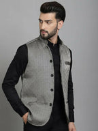 Even Apparels Nehru Jacket With Welt Pockets - Grey
