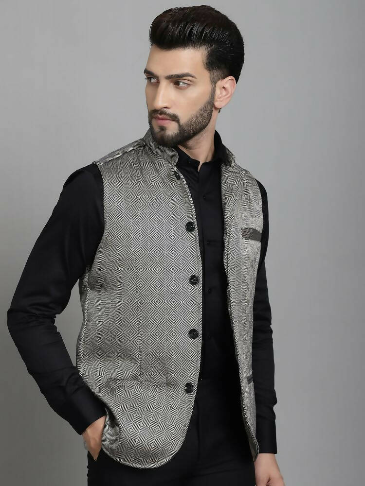 Even Apparels Nehru Jacket With Welt Pockets - Grey
