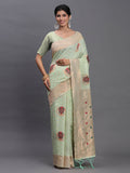 Shree Shyam Fashion Linen Cotton Light Green Saree - Distacart