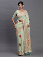 Shree Shyam Fashion Linen Cotton Light Green Saree - Distacart