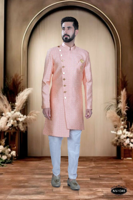 Joban Fashion Men's Pink Brocade Kurta with Pyjama