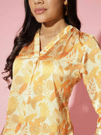 Myshka Women Mustard Floral V-Neck Regular Sleeves Polyester Top - Distacart