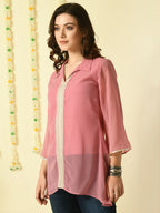 Myshka Women's Pink Embroidered Party Fusion Top