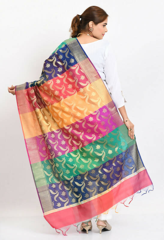 Mominos Fashion Moeza Women's Banarsi Silk Floral Woven Design Multi Dupatta - Distacart