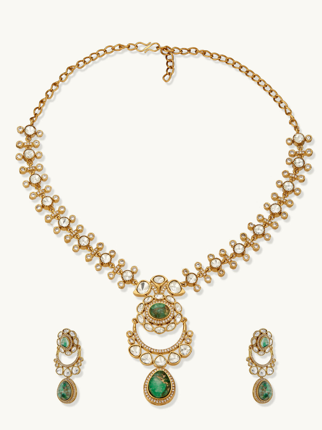 Nuyug 22K Gold-Plated Kundan Studded Faux Jasper Stone Necklace Set