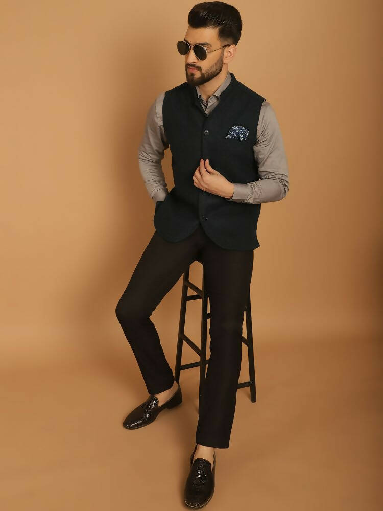Even Apparels Pure Wool Nehru Jacket - Green