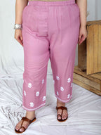 Miravan Women's Plus Size Chikankari Embroidery Pink Straight Kurta And Palazzo Set