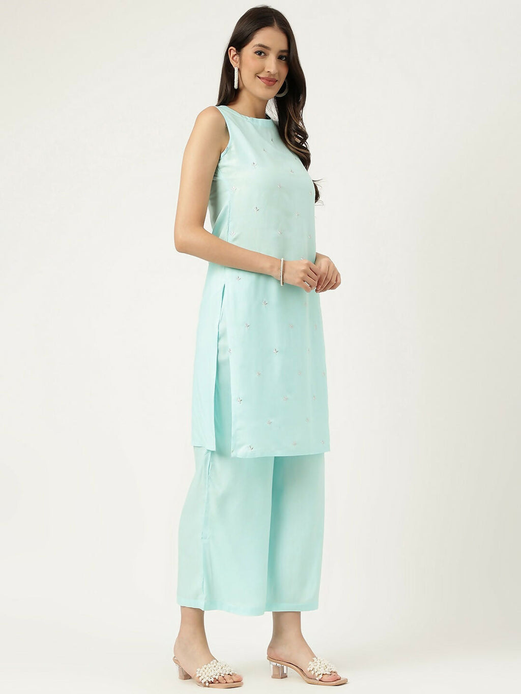 Joban Fashion Blue Rayon and Embroidered Work Straight Kurta Bottom Set