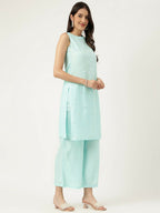 Joban Fashion Blue Rayon and Embroidered Work Straight Kurta Bottom Set