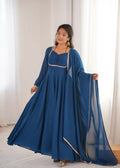 Lehenga Mart Designer Anarkali Suit With Kurta, Dupatta For Women-Teal Blue - Distacart