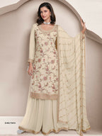 Anaita Off White Heavy Chinon With Embroidery Sharara Suit (bottom Stitched) - Distacart