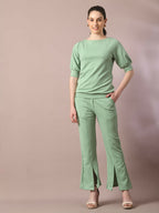 Myshka Women's Sea Green Solid Party Parallel Trousers