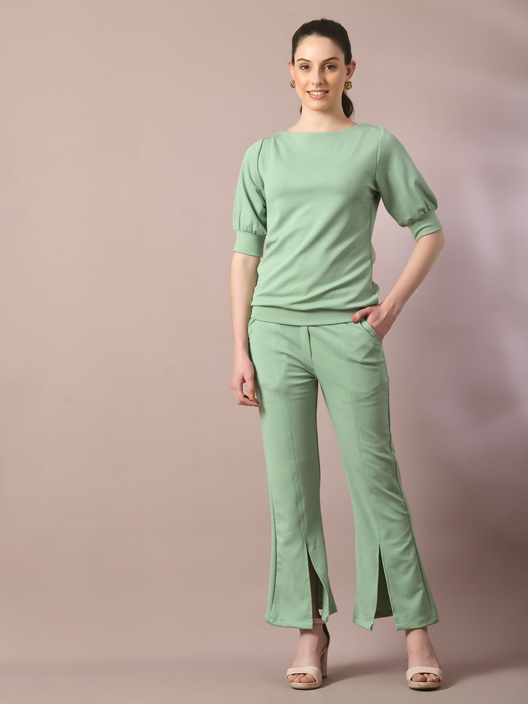 Myshka Women's Sea Green Solid Party Parallel Trousers