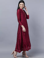 Myshka Women Brown Gold-Toned Anarkali Kurta With Dupatta - Distacart