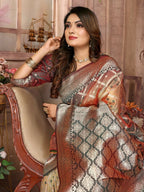 Anaita Brown kochi Silk With Beautiful Checks Weaving Saree With Blouse