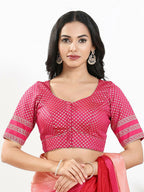 Joban Fashion South Pink Brocade Padded Blouse With Round Neck Elbow Sleeves - Distacart