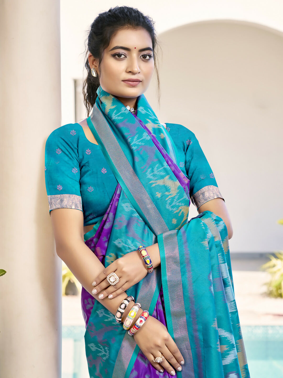 Shree Shyam Fashion Pochampalli Silk Violet Saree - Distacart