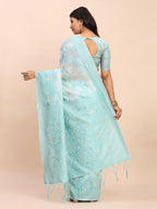 Shree Shyam Fashion Linen Cotton Sky Blue Saree - Distacart