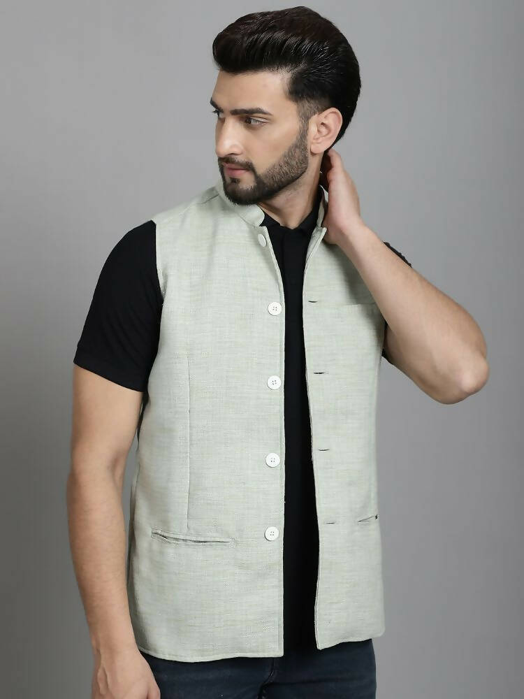 Even Apparels Nehru Jacket With Welt Pockets - Green