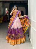Vastranavya Kalamkari Print With Weaving Border Lehenga with Unstitched Blouse - Purple